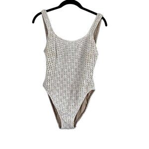 Baja Blue Swim Women 10 Cream Knit Boho Western Retro Beach Summer 80s Festival